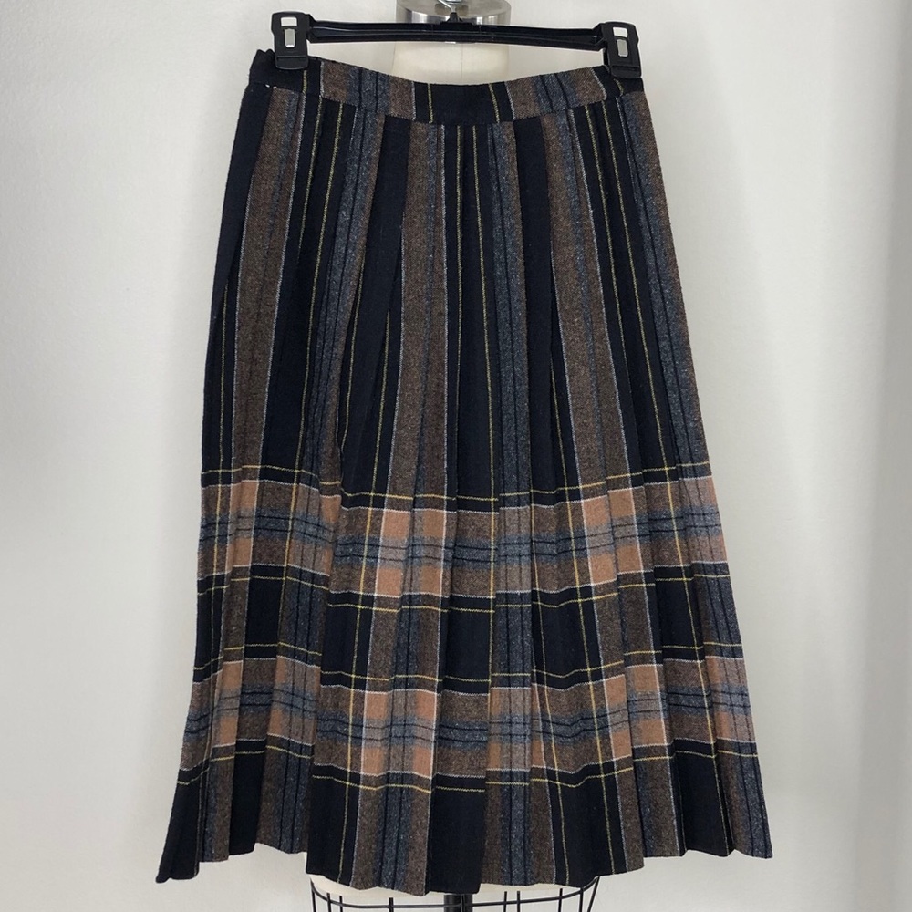 Vintage Black Grey Brown Plaid Knife Pleated Skirt